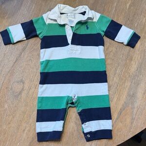 Ralph Lauren Green and Navy Striped Kids Bodysuit 6 months